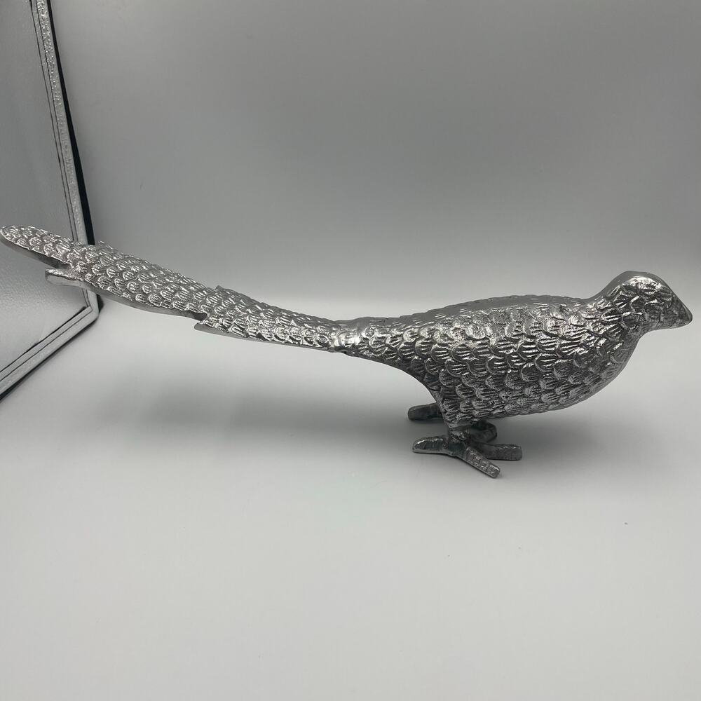 Metal Pheasant Figure Sculpture Silver Plate Pewter Are Decor MCM 18"